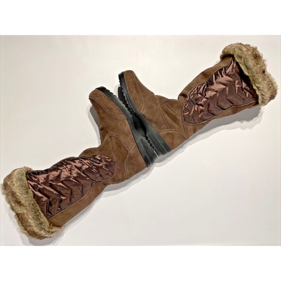 NWOB Lands’ End Sophia Tall Zip Snow Winter Boots Brown Suede Fur Women’s Size 8 - Picture 6 of 9